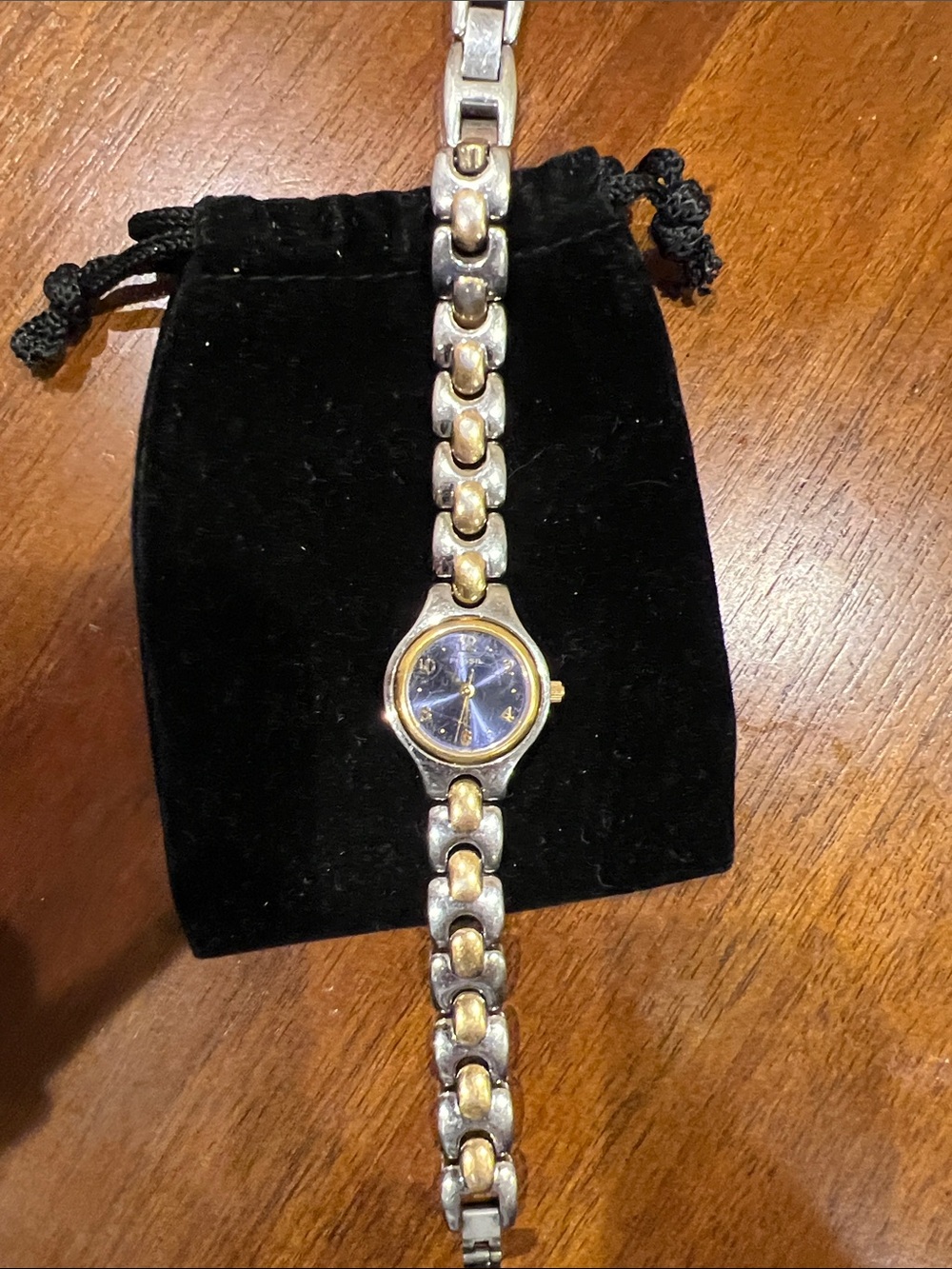 Fossil Brand Two-Tone Women's Link Bracelet Watch with Blue Dial